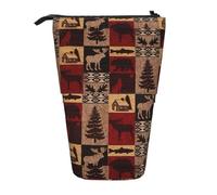 TTIGLHOH Lodge Bear Deer Fish Standing Pencil Case for Girls Boys,Telescopic Pen Pouch for Kids Big Capacity for School