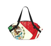 TTIGLHOH Mexican American Flag Printed Round Beach Blanket Folds Into Tote Bag, Tear-Resistant 94cm Mat, Camping Festival