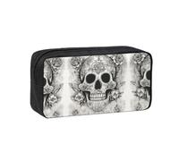 TTIGLHOH Mexican Skull Printed Wide-Open Pen Bag, Soft Fabric High Capacity Case, Aesthetic Stationery for School Use