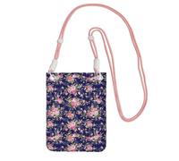 TTIGLHOH Navy Blue Base Floral Printing Travel Small Crossbody Bag Phone Purses With Shoulder Strap For Passport Smartphone Wallet