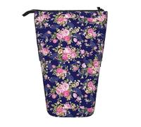 TTIGLHOH Navy Blue Base Floral Standing Pencil Case for Girls Boys,Telescopic Pen Pouch for Kids Big Capacity for School