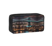 TTIGLHOH New York Manhattan Bridge Night Printed Wide-Open Pen Bag, Soft Fabric High Capacity Case, Aesthetic Stationery for School Use