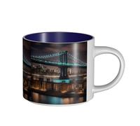 TTIGLHOH New York Manhattan Bridge Night Printing Drinking Cups Large-Capacity Ceramic Mugs Suitable for Cafes Sturdy Build Non-Slip Bottom