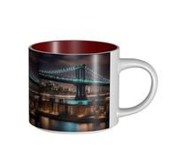 TTIGLHOH New York Manhattan Bridge Night Printing Drinking Cups Large-Capacity Ceramic Mugs Suitable for Cafes Sturdy Build Non-Slip Bottom