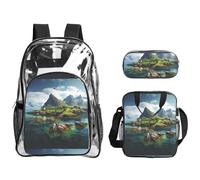 TTIGLHOH Norway Islands Printed 3-Piece Clear Bag Set for Kids, Transparent Bookbag with Insulated Lunch Tote Included