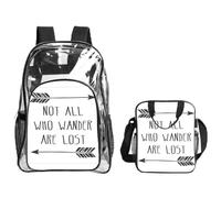 TTIGLHOH Not All Who Wander Are Lost Printed 3-Piece Clear Bag Set for Kids, Transparent Bookbag with Insulated Lunch Tote Included