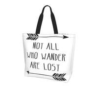 TTIGLHOH Not All Who Wander Are Lost Printed Women'S Tote Bag, Reusable Shoulder Bag, Large Handbags For Work, School, Shopping, And Outdoor Activities
