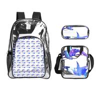 TTIGLHOH Orca Killer Whale Printed 3-Piece Clear Bag Set for Kids, Transparent Bookbag with Insulated Lunch Tote Included