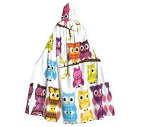 TTIGLHOH Owls On Tree Branches Long Cape With Hood,Adult Gothic Robe,For Masquerade Ball Medieval Larp Costume Wear