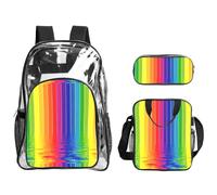 TTIGLHOH Rainbow Striped Printed 3-Piece Clear Bag Set for Kids, Transparent Bookbag with Insulated Lunch Tote Included