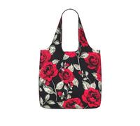 TTIGLHOH Red Rose Garden Printed Reusable Shopping Bag Foldable, Lightweight Tote Bag 25L for Grocery Travel Commuting