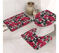 TTIGLHOH Red Rose Garden Printing Non Slip Flannel 31.5x20in Mats For Ba Durable Floor Rugs 3 Piece Bathroom Rugs Set
