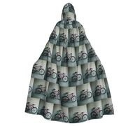 TTIGLHOH Retro Bicycle Pattern Printing Large Hooded Cloak Adult Halloween Hooded 57.8 Inches Long Ideal For Wizard Robe
