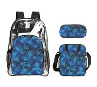 TTIGLHOH Sea Turtle-Blue Printed 3-Piece Clear Bag Set for Kids, Transparent Bookbag with Insulated Lunch Tote Included