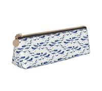 TTIGLHOH Small Blue Whale Swimming Printing Triangular Leather Pencil Case with Zipper Pen Pouchfor Boys Girls Pupil for Work and School