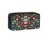 TTIGLHOH Sugar Horror Skull and Flowers Printed Wide-Open Pen Bag, Soft Fabric High Capacity Case, Aesthetic Stationery for School Use