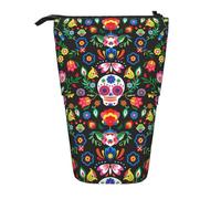 TTIGLHOH Sugar Horror Skull and Flowers Standing Pencil Case for Girls Boys,Telescopic Pen Pouch for Kids Big Capacity for School