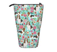 TTIGLHOH Sweet Basset Hound Florals Standing Pencil Case for Girls Boys,Telescopic Pen Pouch for Kids Big Capacity for School