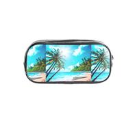 TTIGLHOH Tropical Ocean Beach Theme Printed Transparent Pen Case, Waterproof Cosmetic Organizer, Portable Carryall for Art Tools