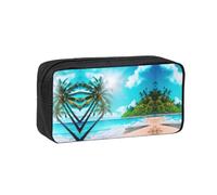 TTIGLHOH Tropical Ocean Beach Theme Printed Wide-Open Pen Bag, Soft Fabric High Capacity Case, Aesthetic Stationery for School Use