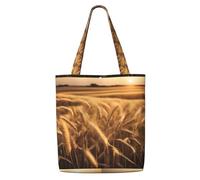 TTIGLHOH Wheat Field Reusable Canvas Shopping Bag, Medium Tote With Snap Closure Daily Use, Work, Shopping