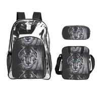 TTIGLHOH White Tiger Printed 3-Piece Clear Bag Set for Kids, Transparent Bookbag with Insulated Lunch Tote Included