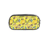 TTIGLHOH Yellow Lemon and Bee Printed Transparent Pen Case, Waterproof Cosmetic Organizer, Portable Carryall for Art Tools