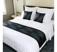 TTiiLoe Black Velvet Bed Runner Geometry Diamond Stripe Bedding Scarf Hotel Bedspread Decor Soft Bed Cover Modern Bed End Towel Protection for Bedroom, 45 x 240cm