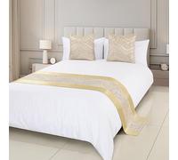 TTiiLoe Polyester Bed Runner, Gold Jacquard Bed Throw Bedspreads Cover Bed Scarf End Mat for Hotel Bedroom, Beige, 50 * 210cm for 1.5m Bed
