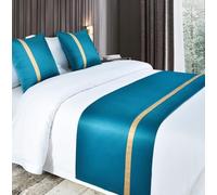 TTiiLoe Satin Bed Runners, Glossy Polyester Bed Scarf Color Blocking Bed Throw Cover Protection for Hotel Bedroom Wedding, Blue, 50 * 210cm for 1.5m Bed