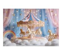 Ttincceer 1.5x1.2m Carousel Birthday Backdrop Rainbow Gold Stars Ornament Baby Shower Photography Backgrounds Fantasy Blue Pink Curtains Princess Girl Room Decorations Banner Studio Prop