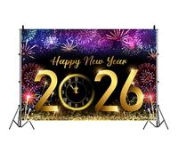 Ttincceer 1.5x1.2m Happy New Year Backdrop for Photography Gorgeous Sparkling Fireworks 2026 New Years Eve's Photo Background Christmas Festival Celebration Banner Studio Portrait Photo Prop