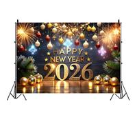 Ttincceer 1.5x1.2m Happy New Year Backdrop Rustic Wood Plank Fireworks Christmas Photography Background 2026 New Years Eve's Family Party Decoration Banner Kid Adult Portrait Photo Prop