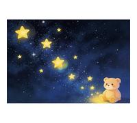 Ttincceer 1.5x1.2m Starry Night Sky Backdrop Galaxy Twinkle Little Stars Cute Bears Kids Birthday Photography Backgrounds Baby Shower Children Birthday Party Decoration Banners Studio Props