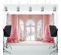 Ttincceer 1.5x1.2m Winter Snow Christmas Backdrop Pink Princess Palace Interior Xmas Tree Photography Background Snowy Pine Forest New Year Party Decoration Banner Girl Birthday Photo Backdrops Prop