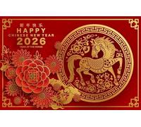 Ttincceer 1.5x1m Chinese Lunar New Year Backdrop 2026 Year of Horse Red Flower Pattern Holiday Photography Background Asia Traditional Spring Festival Family Party Decorations Banner