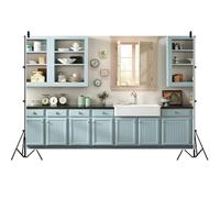 Ttincceer 1.5x1m Kitchen Backdrop Modern Interior Cooking Party Wall Photography Background Blue Cabinet Home Cuisine Kids Family Birthday Party Banner Portrait Photo Studio Props Vinyl