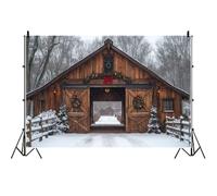 Ttincceer 1.5x1m Winter Christmas Backdrop Rustic Barn Farmhouse Snow Covered Baby Shower Photography Background New Year Eve Kids Birthday Party Decoration Banner Studio Photo Prop