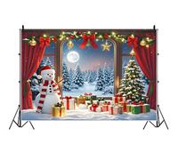 Ttincceer 1.8x1.2m Christmas Backdrop for Photography Winter Snowland Forest Xmas Party Photo Background Window Red Curtains Snowman Full Moon Banner New Years Eves Parties Photo Prop
