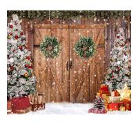 Ttincceer 1.8x1.2m Christmas Backdrop for Photoshoot Retro Barn Door Snow Falling Photography Background for Kids Birthday Xmas Tree Pine Branches New Year Party Decoration Banner Shot Prop