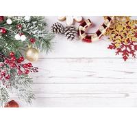 Ttincceer 1.8x1.2m Christmas Backdrop Rustic Wooden Plank Fir Branches Red Flowers Festival Photography Background Gold Red Snowflake New Year Party Banner Kids Adult Portrait Photo Prop