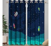 Ttincceer 107x160cm Cartoon Galaxy Blackout Curtains for Boy Kids Bedroom Outer Space Astronaut Planet Rocket Room Darkening Drapes Funny Universe Nursery Window Treatments Thermal Insulated