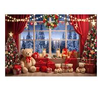 Ttincceer 10x8ft Christmas Photo Backdrop Winter Forest Snow Luxury Christmas Tree Photography Background Red Curtain Pine Wreath New Year Family Party Backdrops Children Adult Portrait Photo Prop