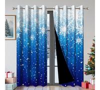 Ttincceer 117x183cm Winter Snow Blackout Curtains for Bedroom Snowflake Star Print Christmas Festival Room Darkening Drapes with Grommet Winter Treatments Thermal Insulated 2 Panels