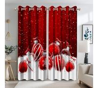 Ttincceer 117x229cm Christmas Bedroom Blackout Curtains 2 Panles Red White Christmas-ornamental Balls Snowland Room Darkening Drapes Shining Stars New Year Home Decorative Curtain