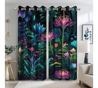 Ttincceer 117x229cm Flower Blackout Window Curtains for Bedroom Magical Enchanted Forest Room Darkening Drapes Purple Flower Leaves Botanical Window-Treatments Thermal Insulation 2 Panels