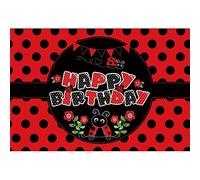 Ttincceer 150x100cm Happy Birthday Backdrop Cute Seven Star Ladybug Background Red Black Theme Animal Photography Background Baby Girl Boy Birthday Party Decoration Banner