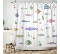 Ttincceer 152x183cm Cartoon Fish Shower Curtain Watercolor Marine Animals Aquatic Plants Coral Bath Curtain Underwater World Submarine Landscape Shower Curtains Waterproof Bathtub Curtain
