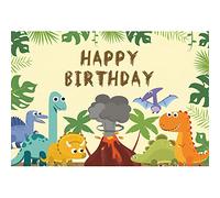 Ttincceer 180x120cm Happy Birthday Backdrop Cartoon Dinosaur Volcanic Eruption Photography Background Tropical Plant Palm Leaf Photography Backdrop Baby Shower Party Banner