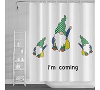 Ttincceer 180x180cm Cute Gnome Shower Curtain Gnome with Green Hat Bathroom Decorative Polyester Simple Modern Waterproof Bathtub Curtains with Hooks